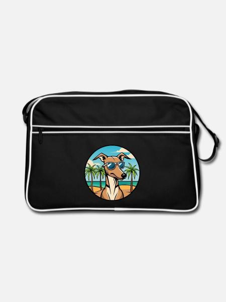 Rampur Windhund Hunderasse Cartoon Sonnenbrille Strand - Retro Tasche - Schwarz/Weiß - Vorne