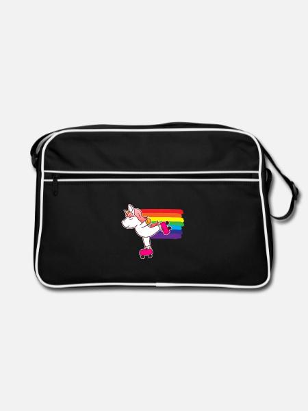 Roller Skating Einhorn Rollschuh - Retro Tasche - Schwarz/Weiß