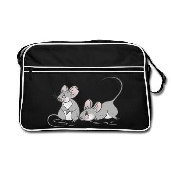 Maus Mäuschen Kinder Frauen Geburtstag - Retro Tasche - Schwarz/Weiß - Vorne