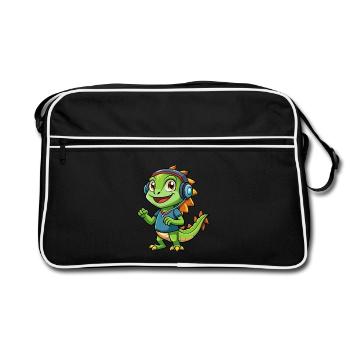 Iguane Funny Cartoon Character Musique de casque - Sac Retro - noir/blanc - Devant