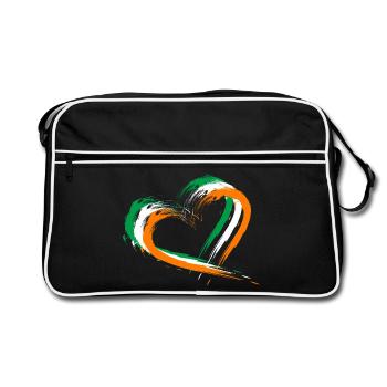Herz Bürste Flagge Irland Fahne Farben Design - Retro Tasche - Schwarz/Weiß - Vorne
