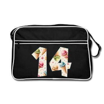 EISCREME NUMMER 14 JAHRE EIS 14. GEBURTSTAG - Retro Tasche - Schwarz/Weiß - Vorne