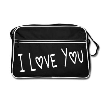 VALENTINSTAG. ICH LIEBE DICH. ICH LIEBE DICH. LIEBE. LIEBE - Retro Tasche - Schwarz/Weiß - Vorne
