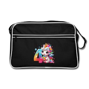 NUMMER 4 JAHRE EINHORN 4. GEBURTSTAG - Retro Tasche - Schwarz/Weiß - Vorne