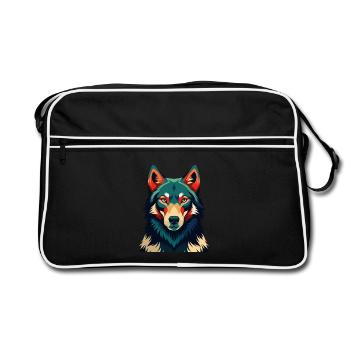 Wolf Cartoon Character Colorful Pet Animal - Retro Bag - black/white - Front