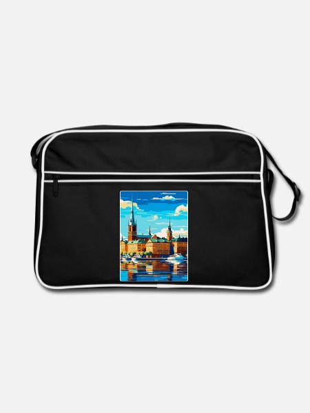 Stockholm Schweden Vintage Reiseplakat Souvenir - Retro Tasche - Schwarz/Weiß
