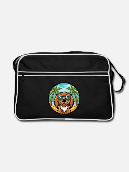 Boykin Spaniel Hunderasse Cartoon Sonnenbrille Strand - Retro Tasche - Schwarz/Weiß - Vorne