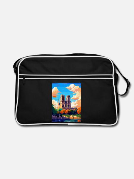 Notre Dame Frankreich Vintage Reiseplakat Souvenir - Retro Tasche - Schwarz/Weiß - Vorne