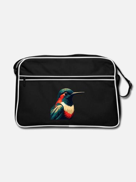 Kolibri Zeichentrickfigur Buntes Haustier Tier - Retro Tasche - Schwarz/Weiß - Vorne