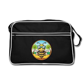 Biene Lustige Cartoon Sommer Strand Sonnenbrille Aufkleber - Retro Tasche - Schwarz/Weiß - Vorne