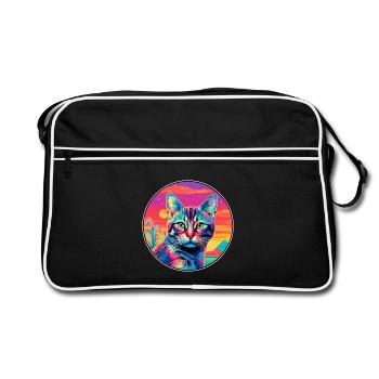 Pixie Bob Katzenrasse Aquarell Cartoon Kawaii Haustier - Retro Tasche - Schwarz/Weiß - Vorne