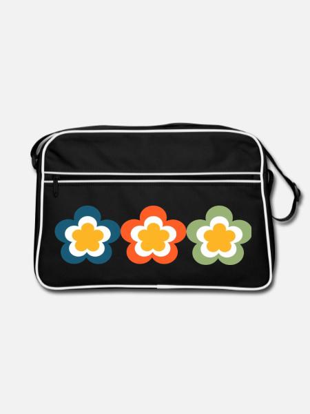70er Jahre Blume Muster - Retro Tasche - Schwarz/Weiß