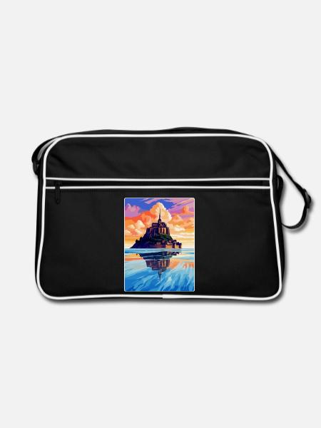 Mont Saint Michel Frankreich Vintage Reiseposter WPA - Retro Tasche - Schwarz/Weiß - Vorne