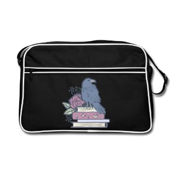 Mystischer Rabe - Retro Tasche - Schwarz/Weiß - Vorne