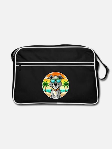 Irischer Wolfshund Hunderasse Cartoon Sonnenbrille Strand - Retro Tasche - Schwarz/Weiß - Vorne