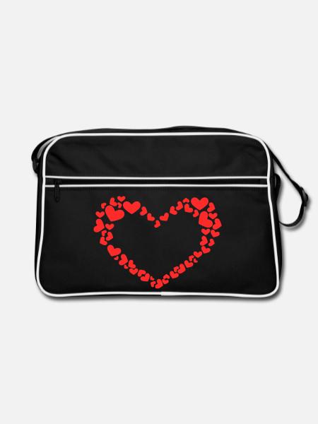 Herz Design mit vielen Herzchen Rot - Retro Tasche - Schwarz/Weiß