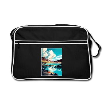 Blaue Lagune Island Vintage Reiseposter Souvenir - Retro Tasche - Schwarz/Weiß - Vorne