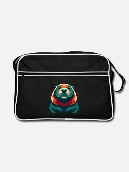 Biber Cartoon Figur Buntes Haustier Tier - Retro Tasche - Schwarz/Weiß - Vorne