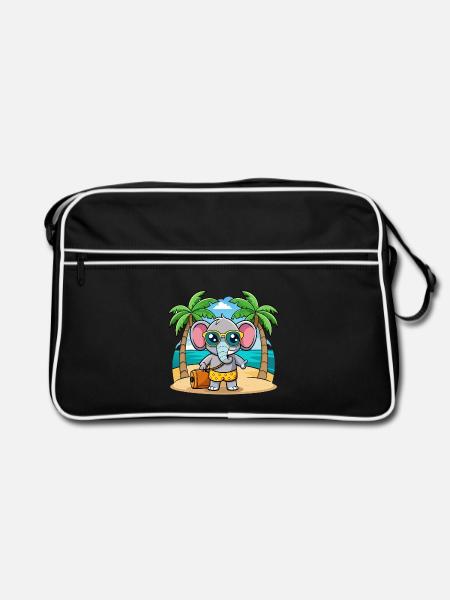 Elefant Lustige Cartoon Sommer Strand Sonnenbrille - Retro Tasche - Schwarz/Weiß - Vorne