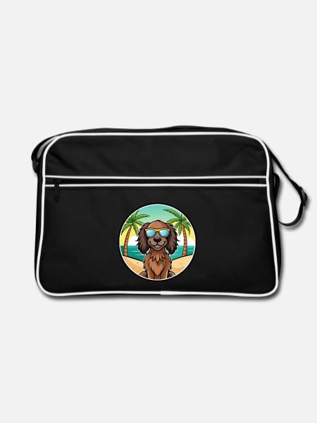 Deutsch Langhaar Vorstehhund Rasse Cartoon Strand - Retro Tasche - Schwarz/Weiß - Vorne