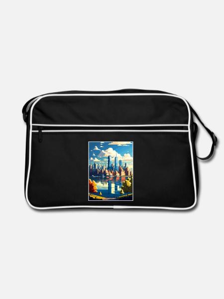 Manhattan New York Vintage Reiseposter Souvenir - Retro Tasche - Schwarz/Weiß