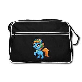 Pony Funny Cartoon Character Headphone Music - Retro Bag - black/white - Front