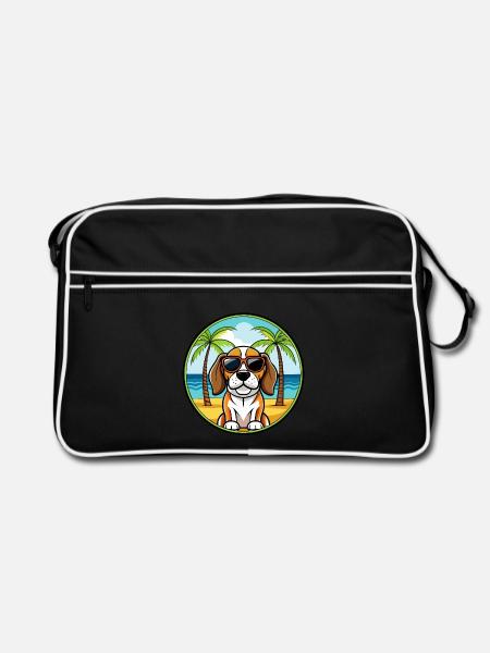 Beagle Harrier Hunderasse Cartoon Sonnenbrille Strand - Retro Tasche - Schwarz/Weiß - Vorne