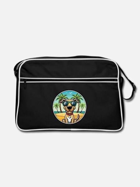 Plott Hound Hund Rasse Cartoon Sonnenbrille Strand - Retro Tasche - Schwarz/Weiß - Vorne