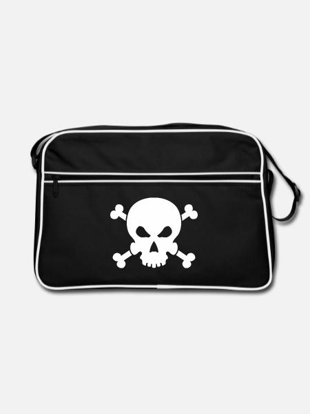 Schädel & Knochen Muster - Retro Tasche - Schwarz/Weiß