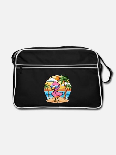 Flamingo Funny Cartoon Summer Beach Sunglasses - Retro Bag - black/white - Front