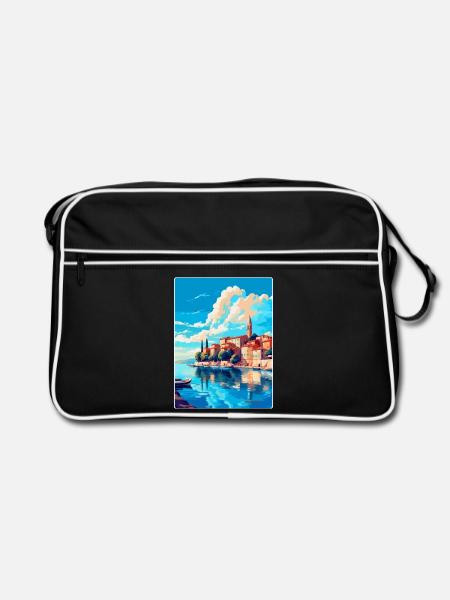 Novigrad Kroatien Vintage Reise Poster Souvenir - Retro Tasche - Schwarz/Weiß - Vorne