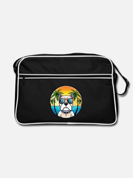 Bouledogue américain race dessin animé lunettes de soleil plage - Sac Retro - noir/blanc - Devant