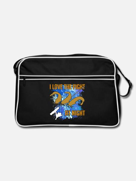 Waller Welssilhouette Angelrute und Farbkleckse - Retro Tasche - Schwarz/Weiß - Vorne