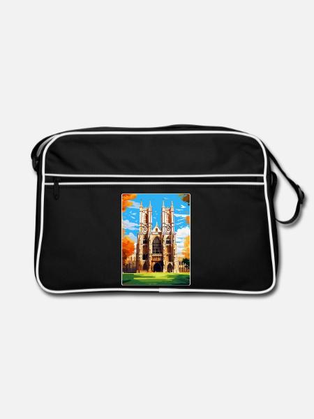 Westminster Abbey London England Großbritannien Reiseplakat - Retro Tasche - Schwarz/Weiß - Vorne