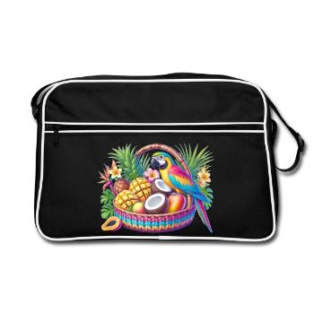 Fruit basket with parrot - Retro Bag - black/white - Front