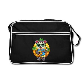 Lustige Panda Cartoon Sommer Strand Sonnenbrille Gitarre - Retro Tasche - Schwarz/Weiß - Vorne