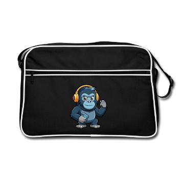 Gorilla Funny Cartoon Character Headphone Music - Retro Bag - black/white - Front
