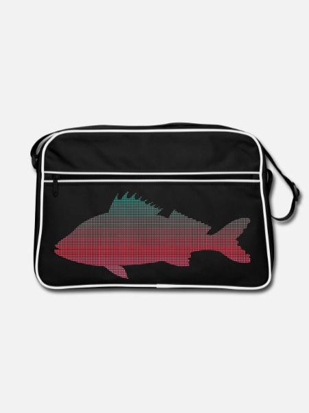 Barsch Angler Design verpixelt Barsche Angeln - Retro Tasche - Schwarz/Weiß