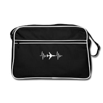 Flugzeug Herzschlag - Retro Tasche - Schwarz/Weiß - Vorne