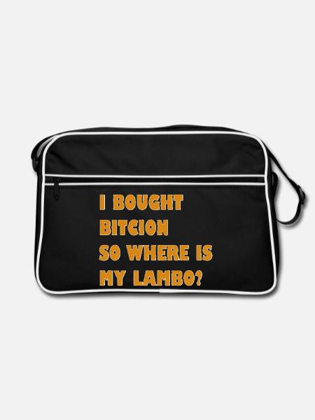 Krypto Meme: Wo ist mein Lambo? - Retro Tasche - Schwarz/Weiß - Vorne