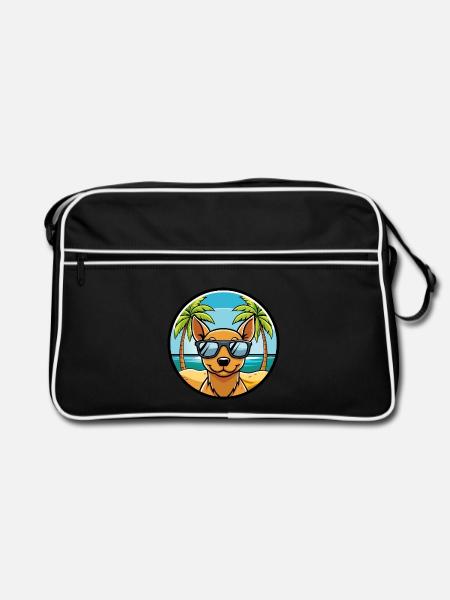 Peruanische haarlose Hunderasse Cartoon Sonnenbrille Strand - Retro Tasche - Schwarz/Weiß - Vorne