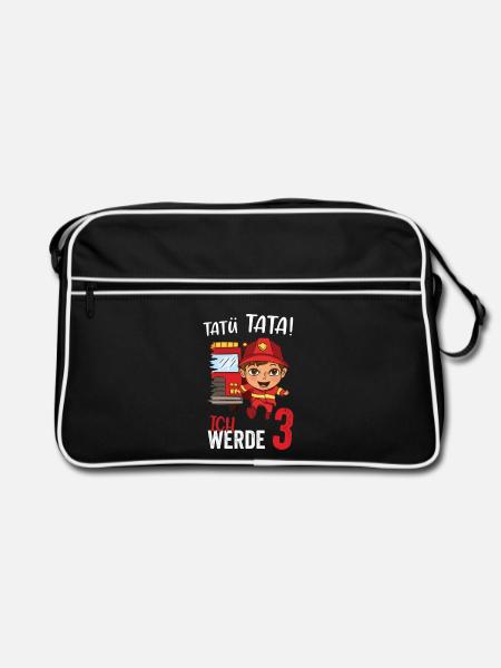 Tatü tata ich werde 3 Jahre Alt Feuerwehr - Retro Tasche - Schwarz/Weiß - Vorne