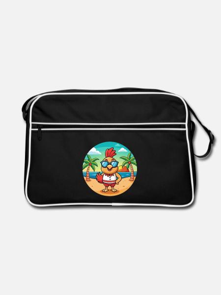 Hahn Lustige Cartoon Sommer Strand Sonnenbrille - Retro Tasche - Schwarz/Weiß - Vorne