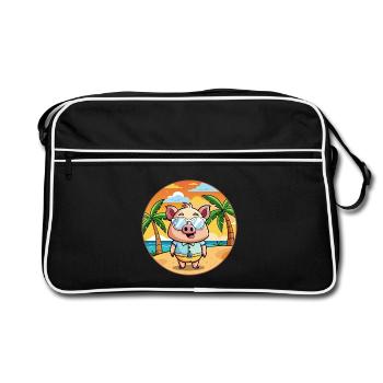 Cochon Drôle Dessin Animé Plage De Plage Lunettes - Sac Retro - noir/blanc - Devant