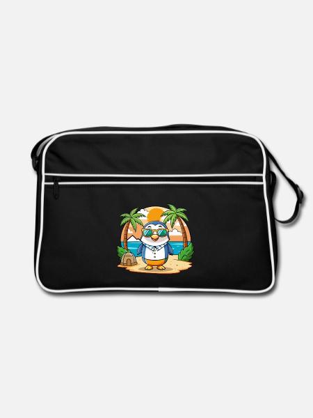Pinguin Lustige Cartoon Sommer Strand Sonnenbrille - Retro Tasche - Schwarz/Weiß - Vorne
