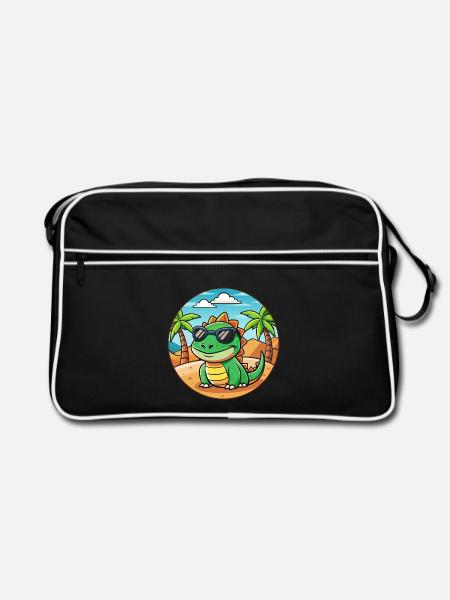 Lizard Lustige Cartoon Sommer Strand Sonnenbrille - Retro Tasche - Schwarz/Weiß - Vorne