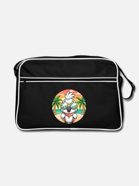 Kakadu Lustige Cartoon Sommer Strand Sonnenbrille - Retro Tasche - Schwarz/Weiß - Vorne