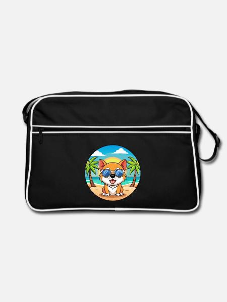 Hund Lustige Cartoon Sommer Strand Sonnenbrille - Retro Tasche - Schwarz/Weiß - Vorne