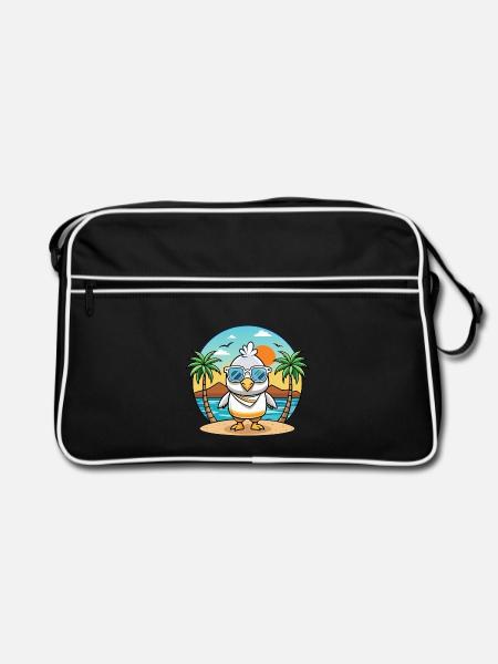 Albatross Lustige Cartoon Sommer Strand Sonnenbrille - Retro Tasche - Schwarz/Weiß - Vorne