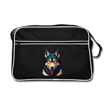 loup dessin animé personnage animal de compagnie coloré - Sac Retro - noir/blanc - Devant